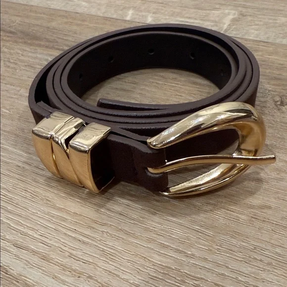 Elegant modern Brown faux suede Leather Belt with Gold Buckle 100cm size large - Picture 6 of 7